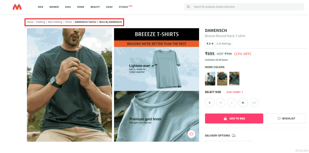 breadcrumbs in website