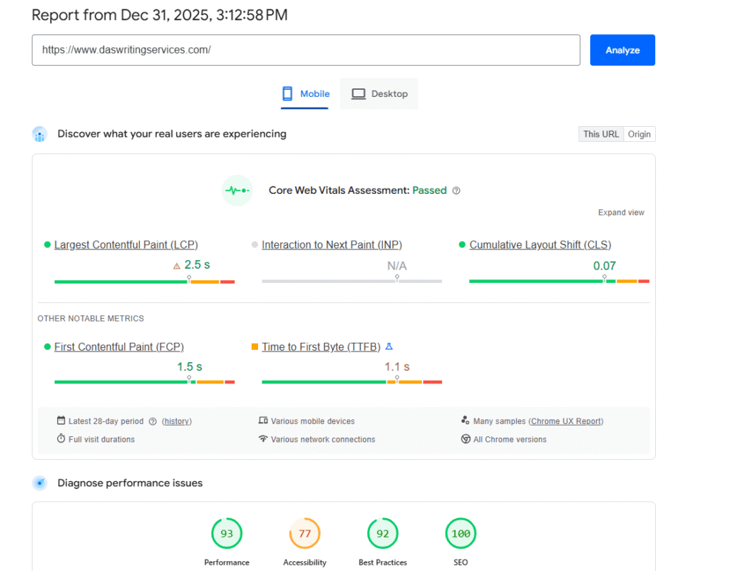 core web vitals metrics