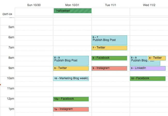 Excel sheet showing content planning