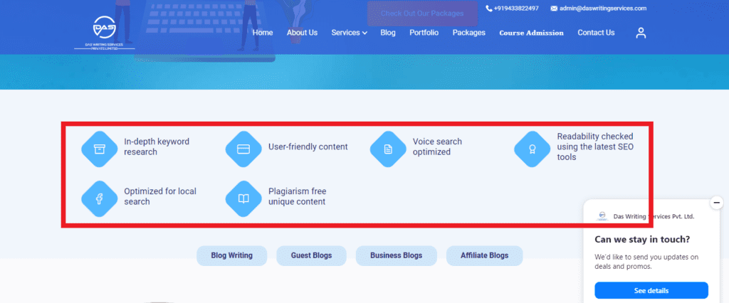 Small informative pointers in website