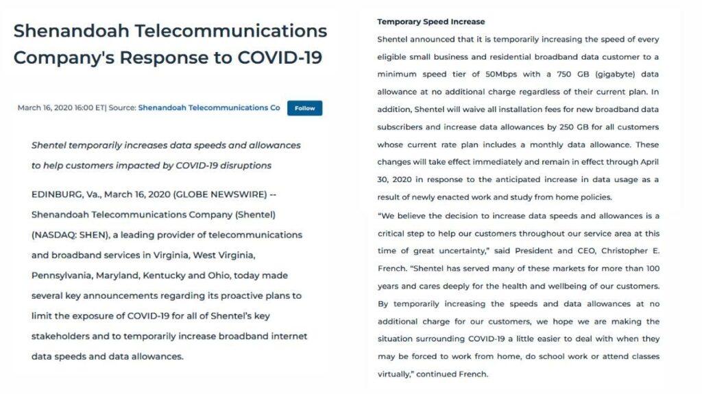 PR writing example taken from Shenandoah Telecommunications