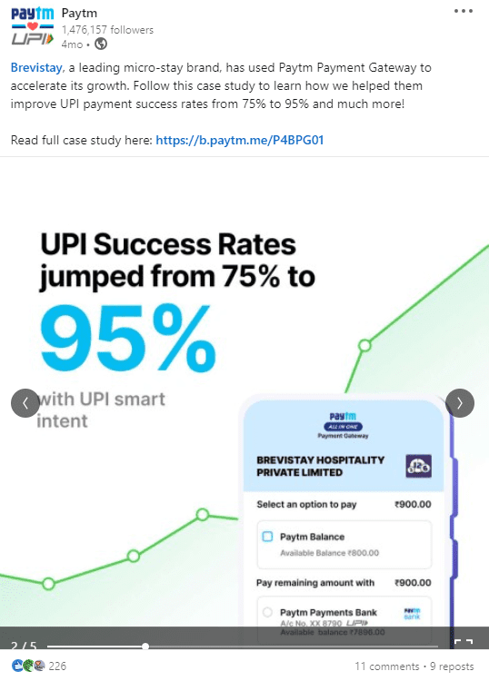 Paytm's case study post on LinkedIn  