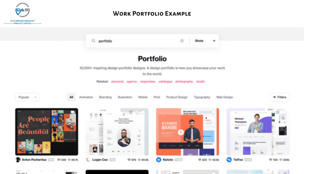 work portfolio on Dribble