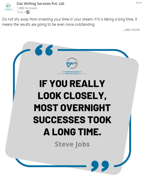 quotation of Steve Jobs as LinkedIn post