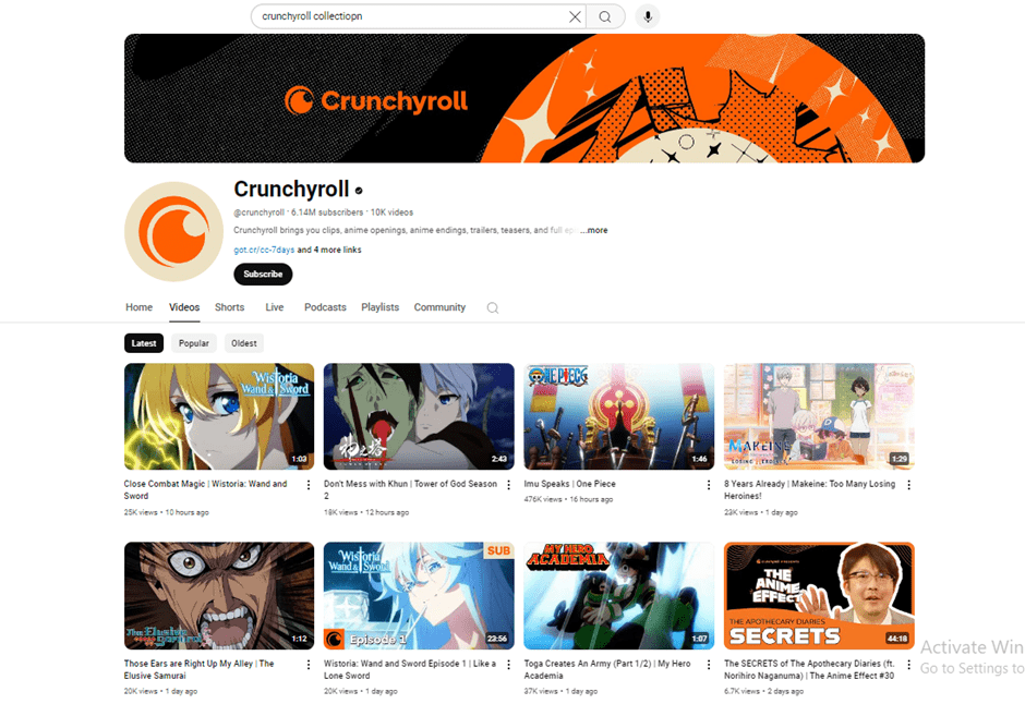 Crunchyroll youtube channel