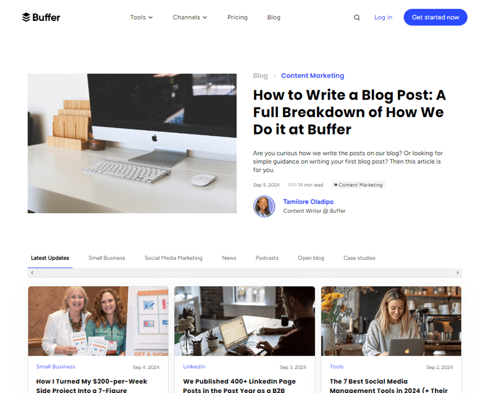 Buffer website marketing