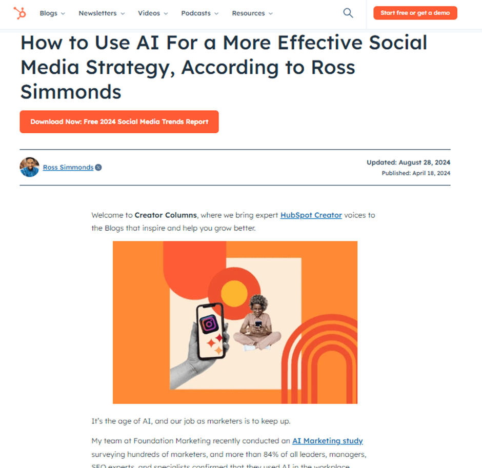 Hubspot's content marketing example