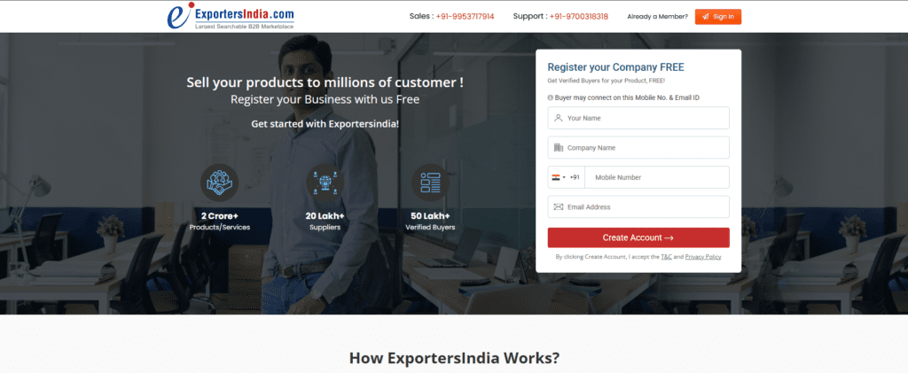 ExportersIndia listing site