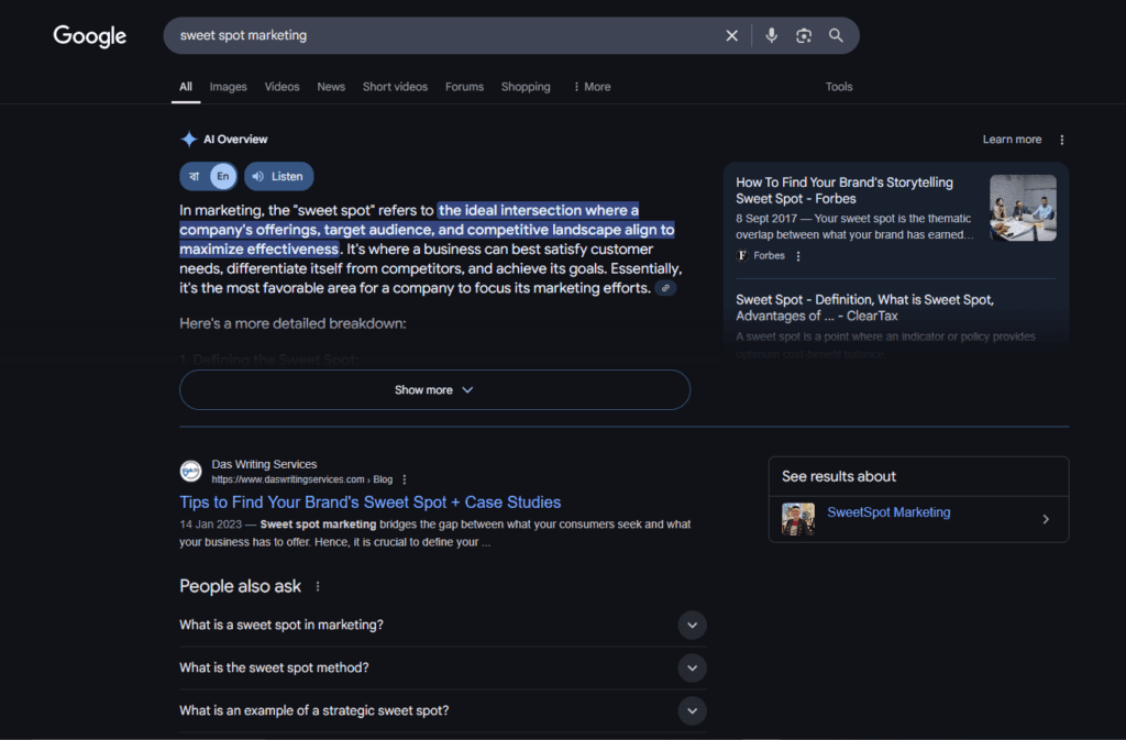 AI overview in content marketing - informational search
