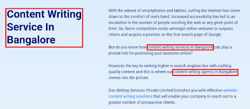 location page web content