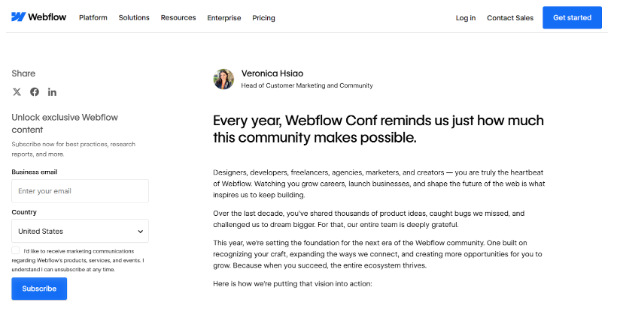 Webflow’s blog page