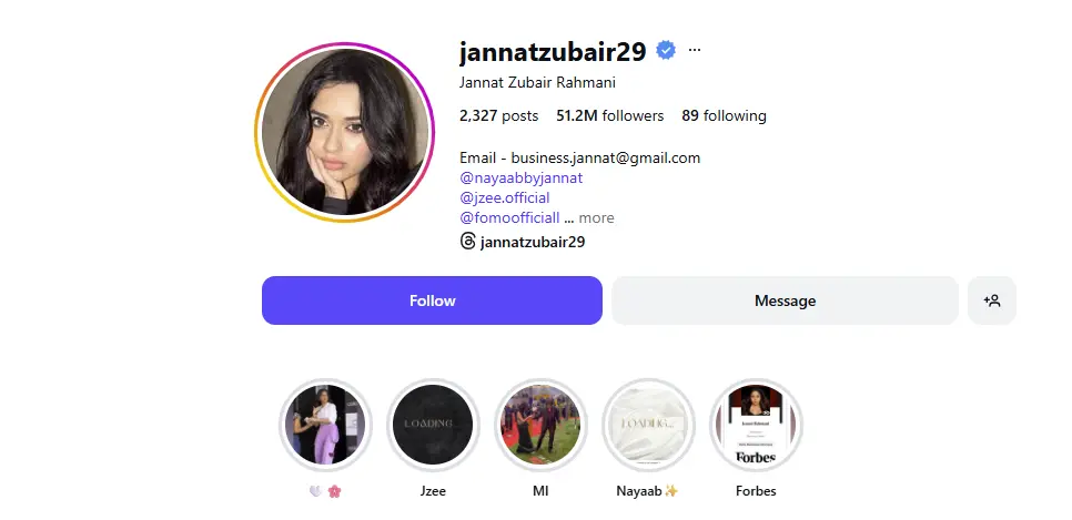 Jannat Zubair top iInstagram Influencers