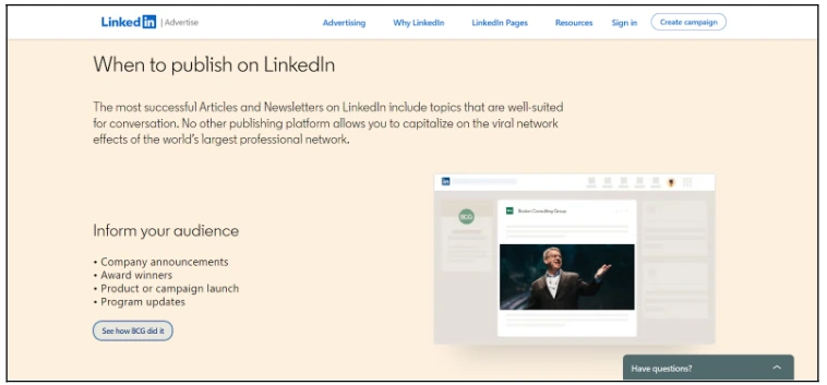 LinkedIn article posting website